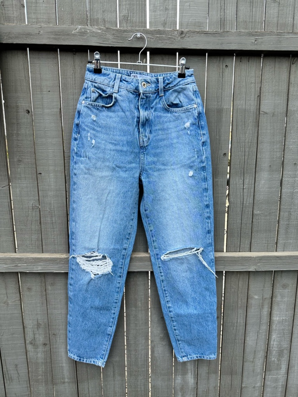 Zara Light Blue Distressed Boyfriend Jeans